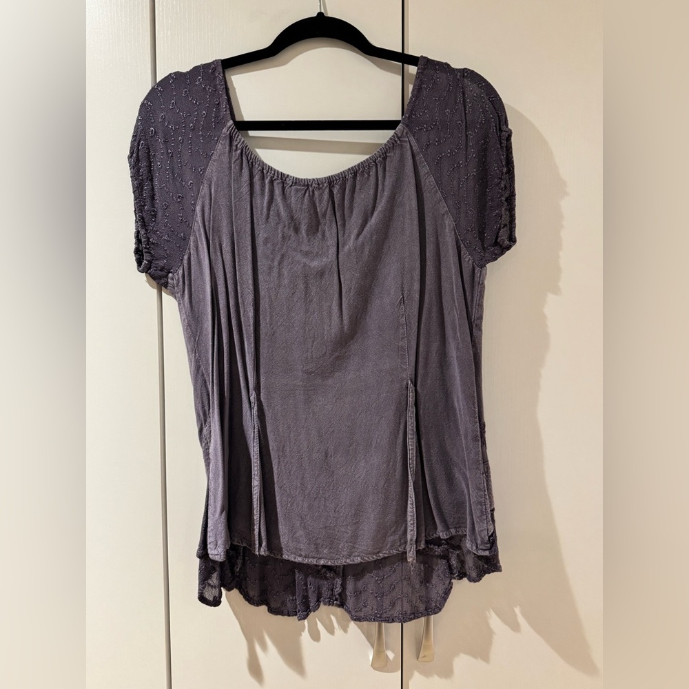 Bohemian Embroidered Scoop Neck Top in Dusty Lavender - Picture 7 of 10